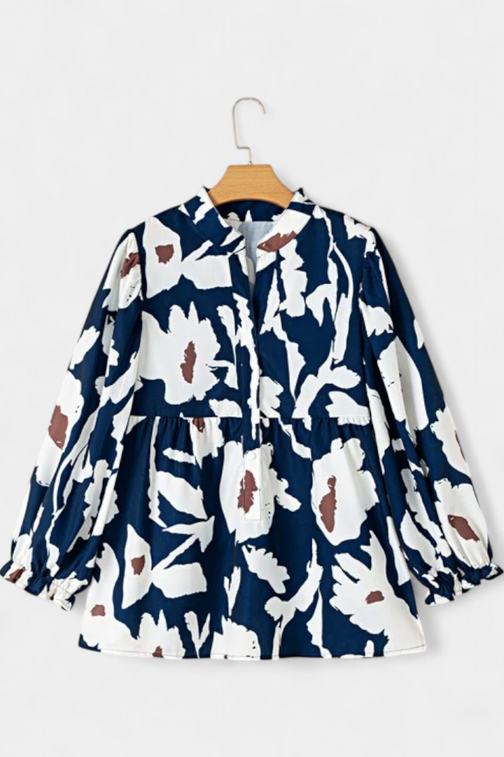 Filomena Blusa con Media Botonadura y Manga Abullonada en Estampado Floral Abstracto - Van Moreau Utrecht