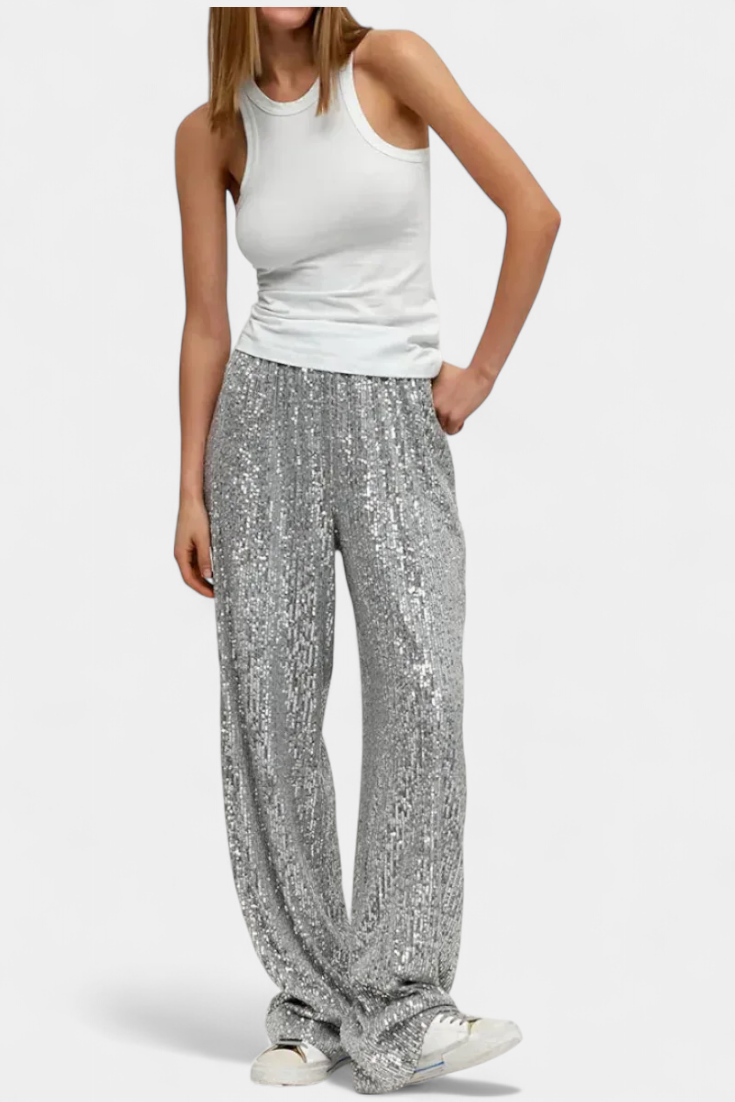 Elva | Pantalones de Lentejuelas de Cintura Alta y Corte Holgado - Van Moreau Utrecht