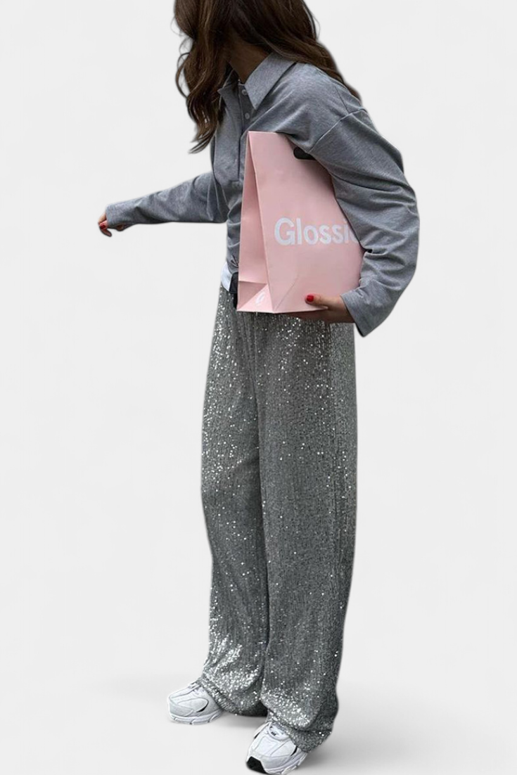 Elva | Pantalones de Lentejuelas de Cintura Alta y Corte Holgado - Van Moreau Utrecht