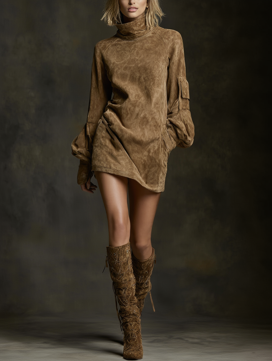 Livia ❘ Vestido mini oversize de ante con cuello alto - Van Moreau Utrecht