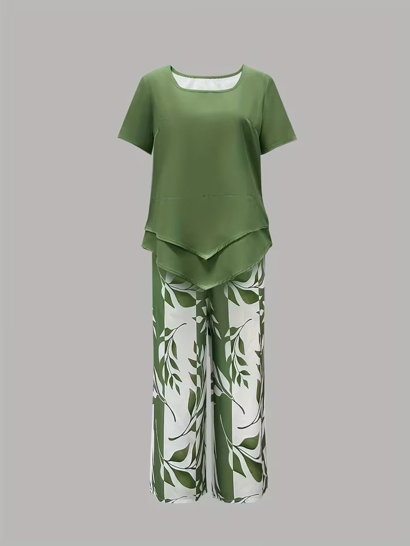 Avy™ | Conjunto de Dos Piezas con Estampado de Hojas Casual - Van Moreau Utrecht