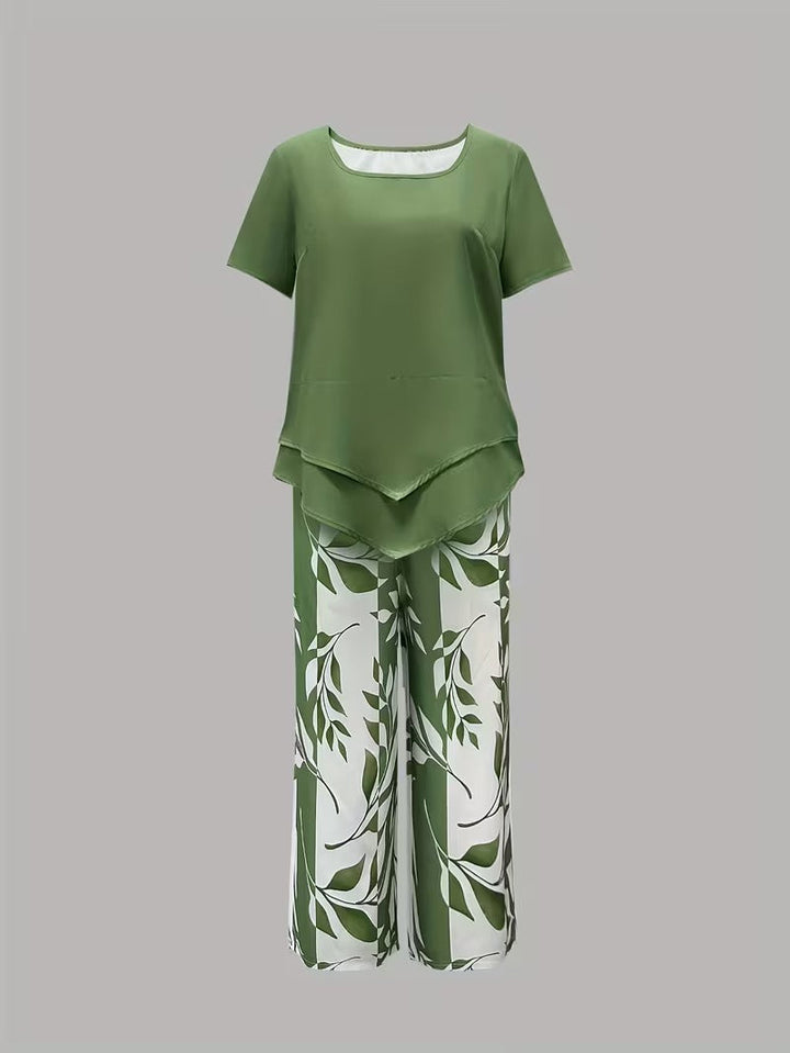 Avy™ | Conjunto de Dos Piezas con Estampado de Hojas Casual - Van Moreau Utrecht