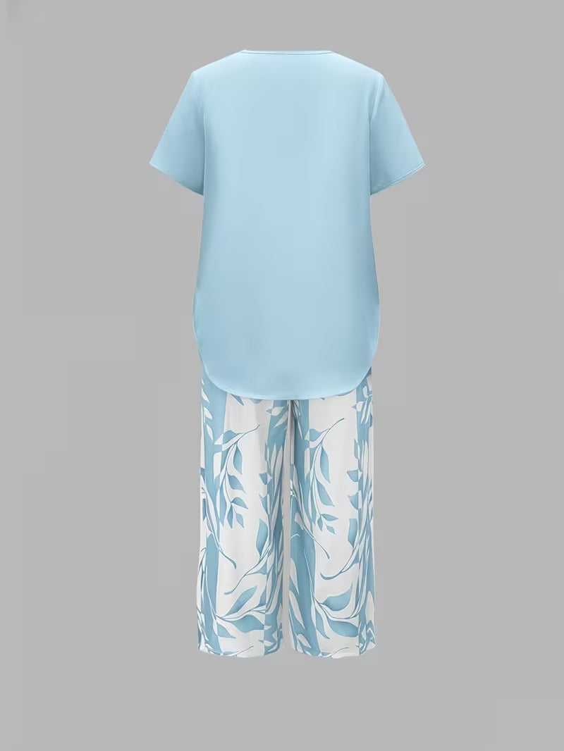 Avy™ | Conjunto de Dos Piezas con Estampado de Hojas Casual - Van Moreau Utrecht