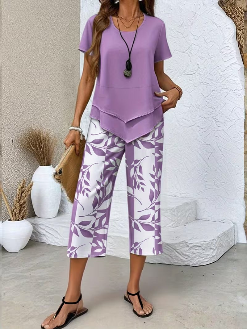 Avy™ | Conjunto de Dos Piezas con Estampado de Hojas Casual - Van Moreau Utrecht