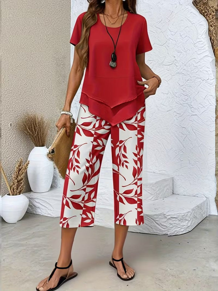 Avy™ | Conjunto de Dos Piezas con Estampado de Hojas Casual - Van Moreau Utrecht