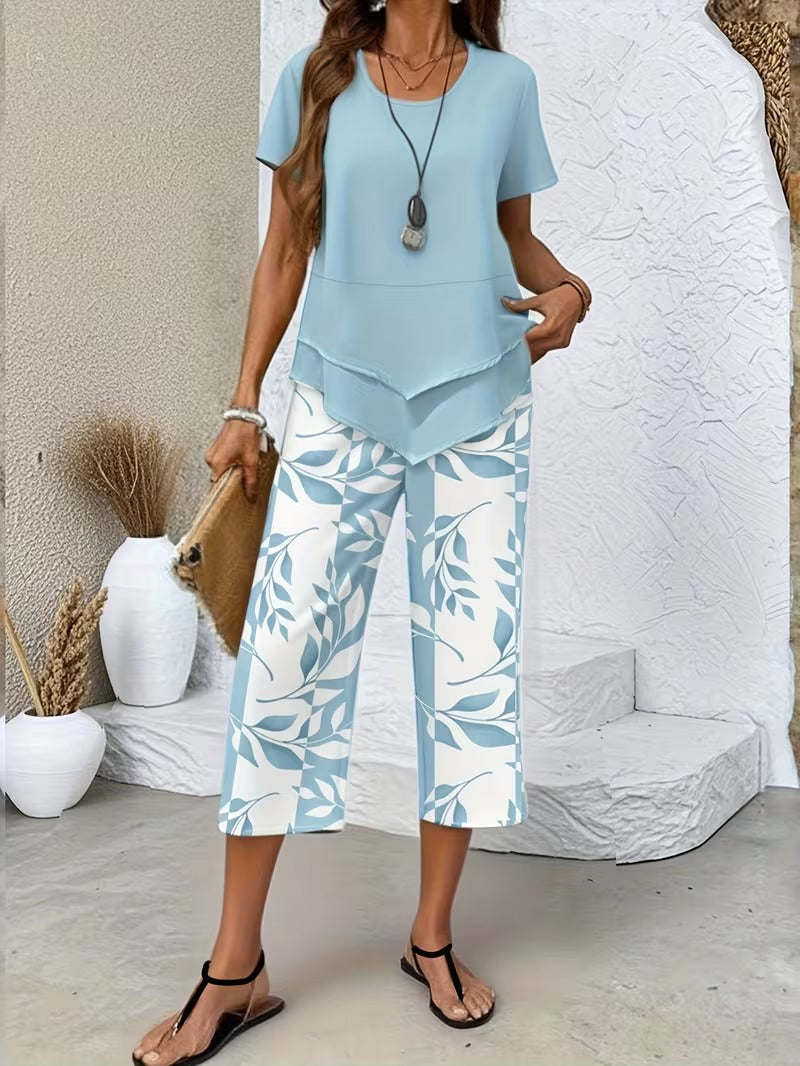 Avy™ | Conjunto de Dos Piezas con Estampado de Hojas Casual - Van Moreau Utrecht
