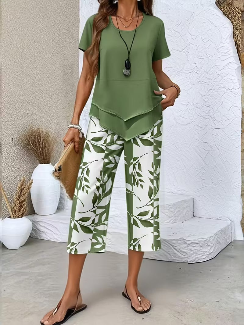 Avy™ | Conjunto de Dos Piezas con Estampado de Hojas Casual - Van Moreau Utrecht