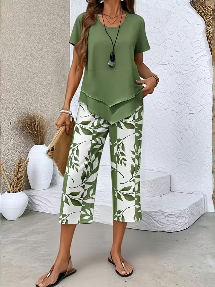 Avy™ | Conjunto de Dos Piezas con Estampado de Hojas Casual - Van Moreau Utrecht