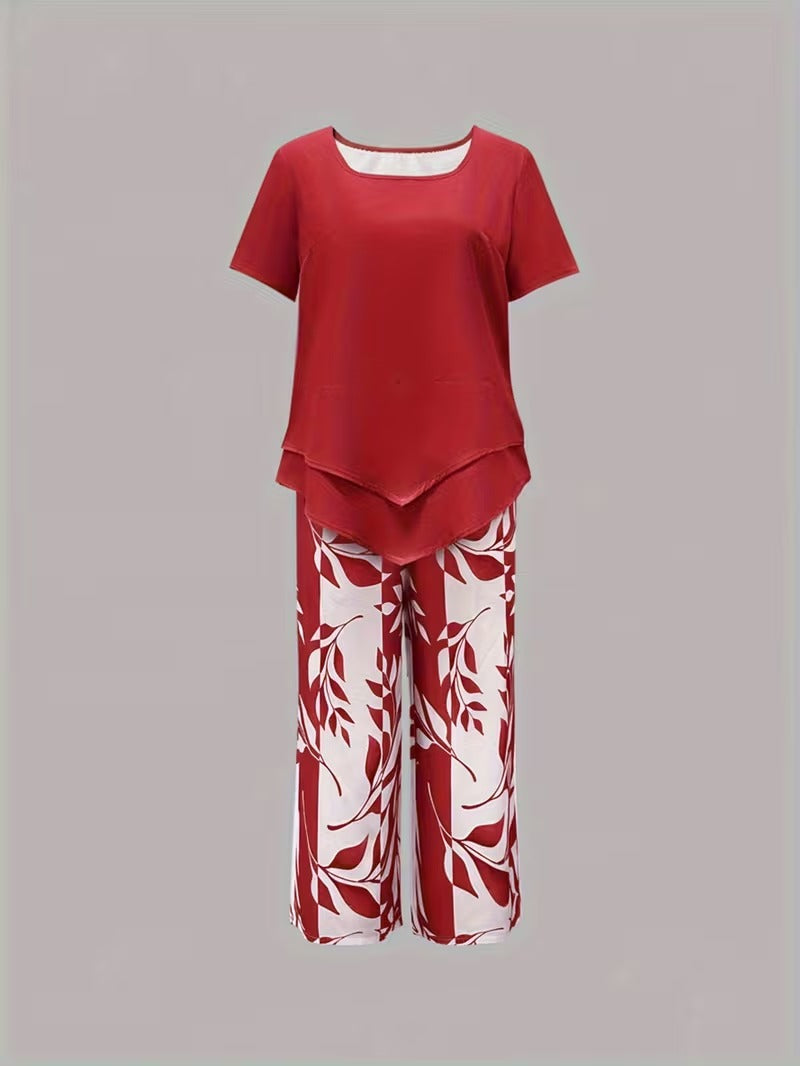 Avy™ | Conjunto de Dos Piezas con Estampado de Hojas Casual - Van Moreau Utrecht
