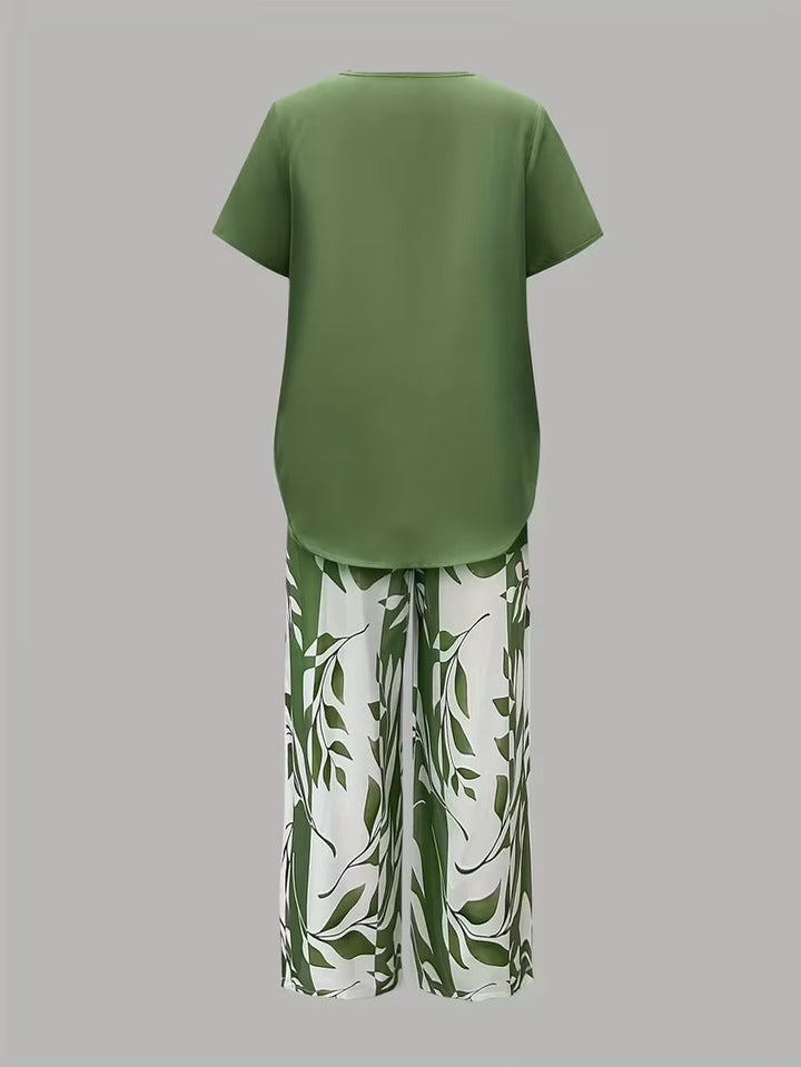 Avy™ | Conjunto de Dos Piezas con Estampado de Hojas Casual - Van Moreau Utrecht