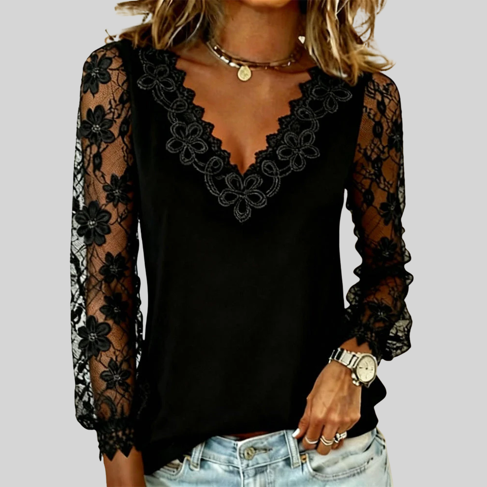 Ria - Blusa Elegante de Manga Larga con Escote en V - Van Moreau Utrecht
